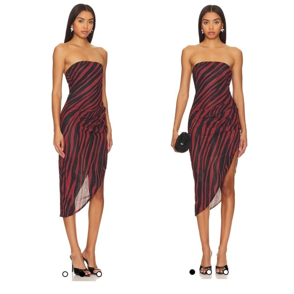 New! Amanda Uprichard X Revolve Janae Midi Dress In Black Brown Zebra Small